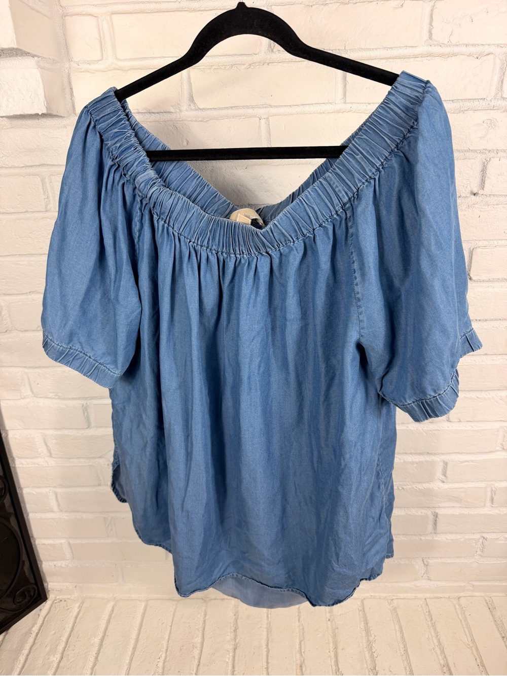 Michael Kors Blue Lyocell Off Shoulder Peasant Top Size 2X Plus Tencel